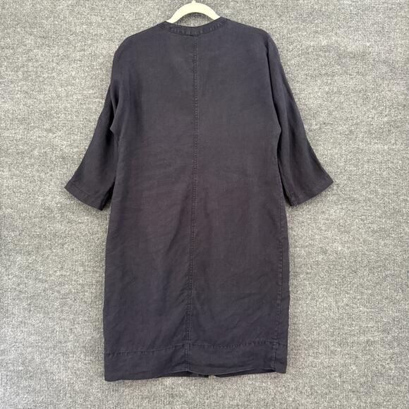Eileen Fisher Organic Linen Shift Dress Womens Small Navy Button Front Minimal - Picture 8 of 14